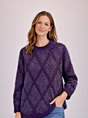 Linda Allard Ellen Tracy Vintage Hand Knit Mohair Wool Pullover Sweater Plum L